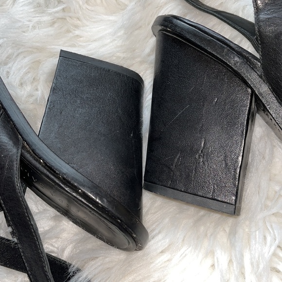 Freda Salvador Calfskin Go Strap Heeled Sandal Black Leather Block Heel Studded - Picture 11 of 11